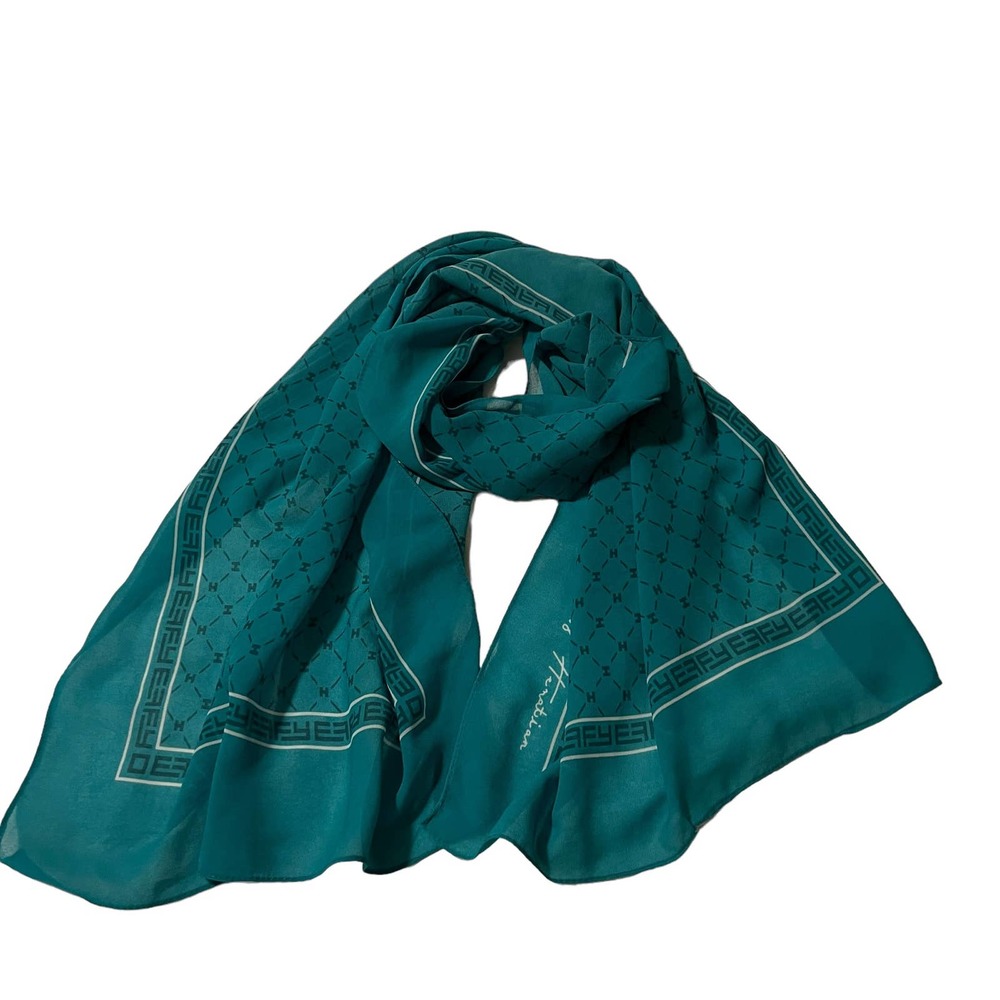 Effy Hematian Sheer Scarf Teal Turquoise Sheer Signature 18.5 x 58